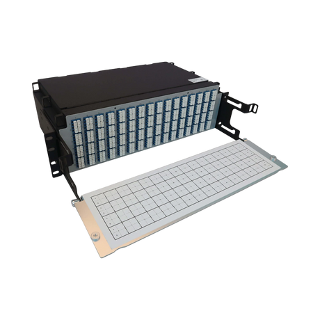 Tripp Lite Preloaded Fiber Patch Panel, 3U, 64x (12F MTP/MPO-APC to 4x LC Duplex F/F) 8F Trunk Cables, OS2 Singlemode, 3 m (9.8 ft.) — Being Shipped