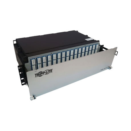 Tripp Lite Preloaded Fiber Patch Panel, 3U, 64x (12F MTP/MPO-APC to 4x LC Duplex F/F) 8F Trunk Cables, OS2 Singlemode, 3 m (9.8 ft.) — Being Shipped