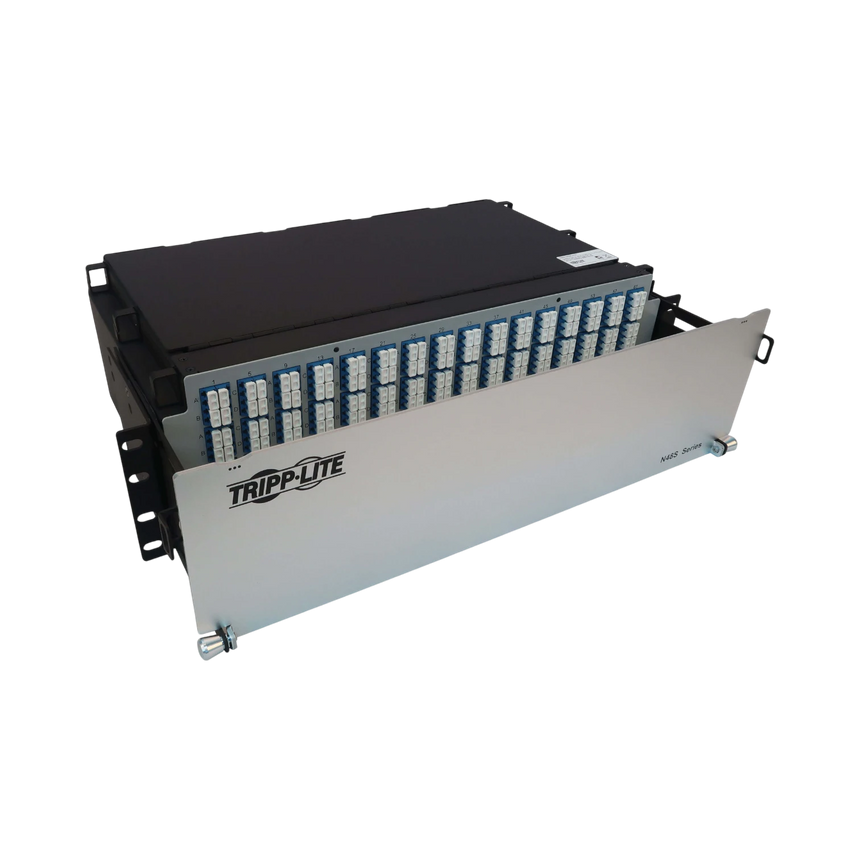 Tripp Lite Preloaded Fiber Patch Panel, 3U, 64x (12F MTP/MPO-APC to 4x LC Duplex F/F) 8F Trunk Cables, OS2 Singlemode, 3 m (9.8 ft.) — Being Shipped