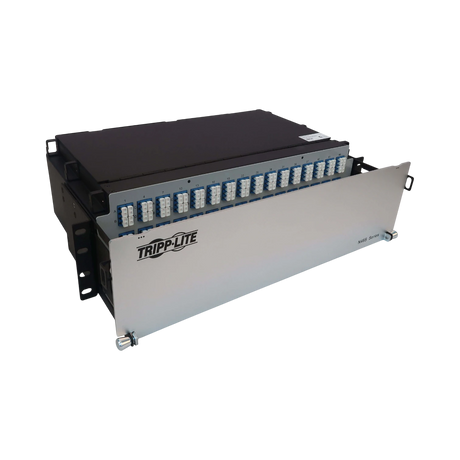 Tripp Lite Preloaded Fiber Patch Panel, 3U, 24x (12F MTP/MPO-APC to 4x LC Duplex F/F) 8F Trunk Cables, OS2 Singlemode, 10 m (32.8 ft.) — Being Shipped