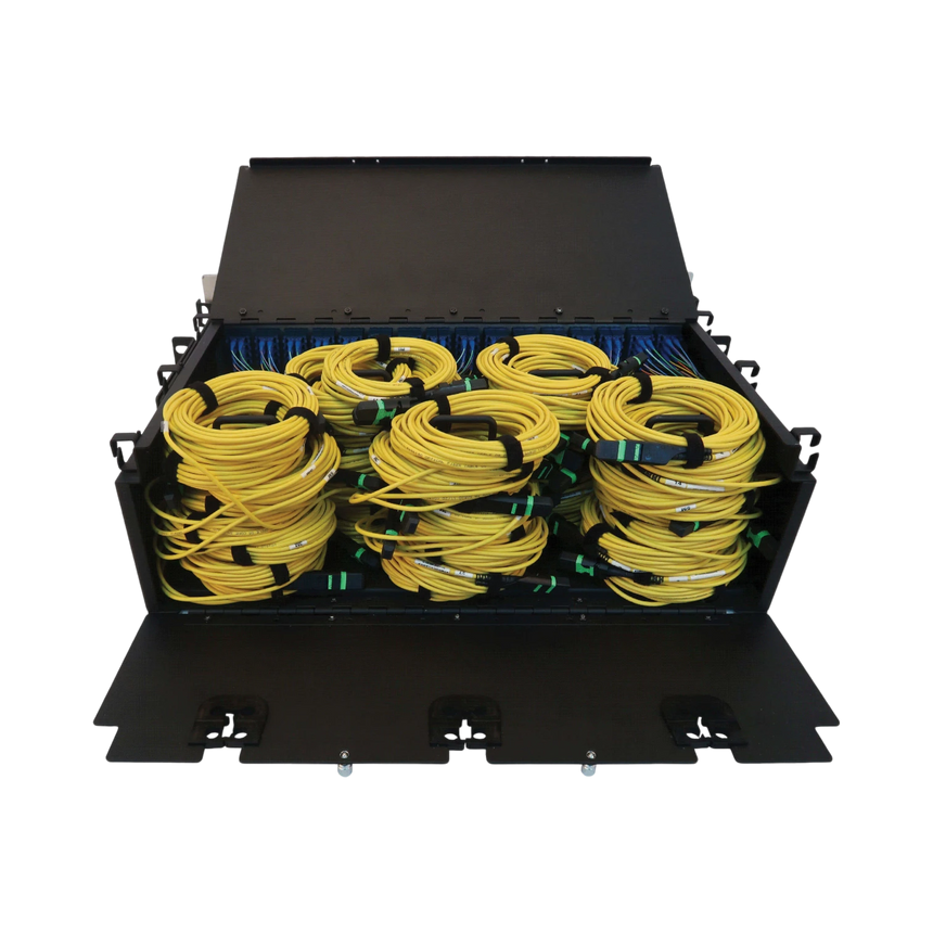 Tripp Lite Preloaded Fiber Patch Panel, 3U, 24x (12F MTP/MPO-APC to 4x LC Duplex F/F) 8F Trunk Cables, OS2 Singlemode, 10 m (32.8 ft.) — Being Shipped