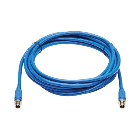 Tripp Lite M12 X-Code Cat6a 10G F/UTP CMR-LP Shielded Ethernet Cable (M/M), IP68, PoE, Blue, 10 m (32.8 ft.), TAA — Being Shipped