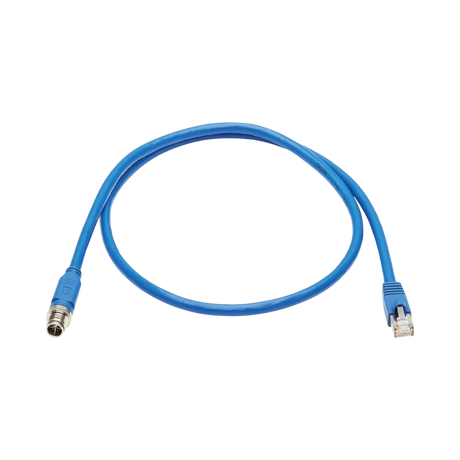 Tripp Lite M12 X-Code Cat6a 10G F/UTP CMR-LP Shielded Ethernet Cable (M12 M/RJ45 M), IP68, PoE, Blue, 2 m (6.6 ft.), TAA — Being Shipped