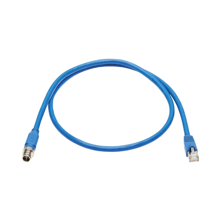 Tripp Lite M12 X-Code Cat6a 10G F/UTP CMR-LP Shielded Ethernet Cable (M12 M/RJ45 M), IP68, PoE, Blue, 2 m (6.6 ft.), TAA — Being Shipped