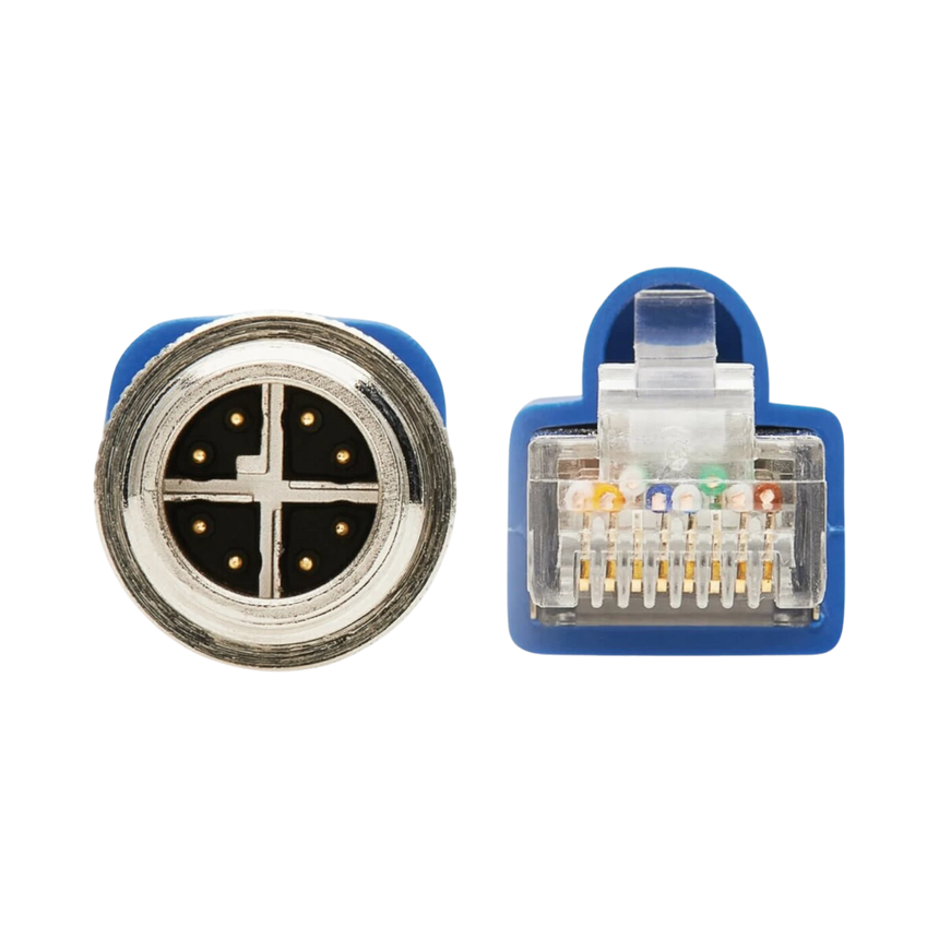 Tripp Lite M12 X-Code Cat6a 10G F/UTP CMR-LP Shielded Ethernet Cable (M12 M/RJ45 M), IP68, PoE, Blue, 2 m (6.6 ft.), TAA — Being Shipped