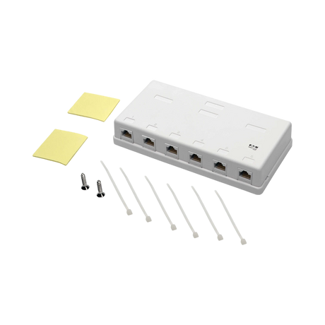 Tripp Lite Pre-Configured Unshielded Cat6 6-Port Surface-Mount Box, 110 IDC, RJ45, White — Being Shipped