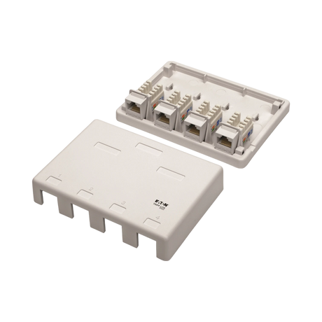 Tripp Lite Pre-Configured Unshielded Cat6 4-Port Surface-Mount Box, 110 IDC, RJ45, White — Being Shipped