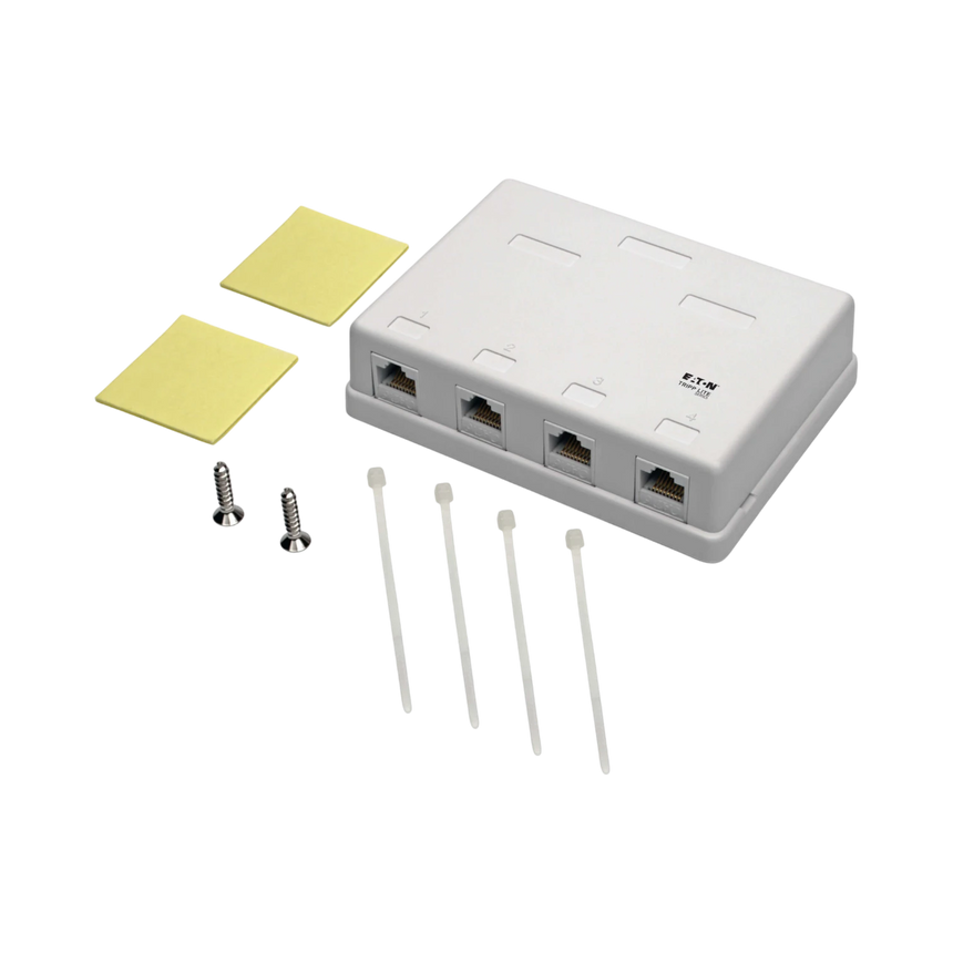 Tripp Lite Pre-Configured Unshielded Cat6 4-Port Surface-Mount Box, 110 IDC, RJ45, White — Being Shipped