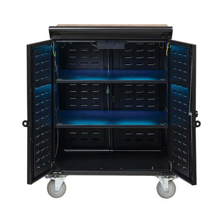 Tripp Lite Safe-IT UV Locking Storage Cart for Mobile Devices and AV Equipment, Wood-Grain Top — Being Shipped