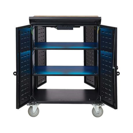 Tripp Lite Safe-IT UV Locking Storage Cart for Mobile Devices and AV Equipment, Wood-Grain Top — Being Shipped