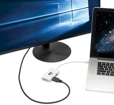 Tripp Lite Keyspan Mini DisplayPort to VGA/DVI/HDMI All-in-One Video Converter Adapter, White, 6-in. (15.24 cm) — Being Shipped