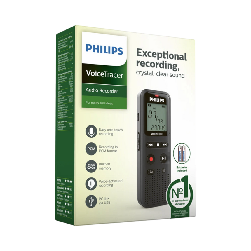 Philips VoiceTracer Digital Voice Recorder 8 GB DVT1160 (Black) — Being Shipped