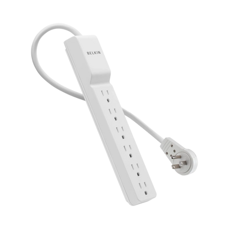 Belkin 6-Outlet Surge Protector with Rotating Plug 6ft Cord (White) — Being Shipped
