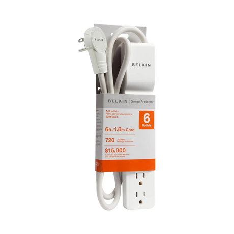 Belkin 6-Outlet Surge Protector with Rotating Plug 6ft Cord (White) — Being Shipped