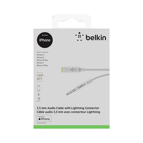 Belkin 3.5mm Audio to Lightning Cable 6ft (White) — Being Shipped
