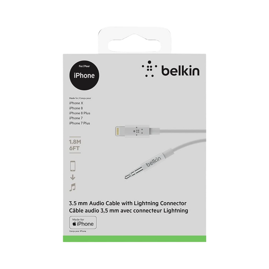 Belkin 3.5mm Audio to Lightning Cable 6ft (White) — Being Shipped