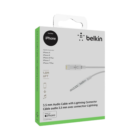 Belkin 3.5mm Audio to Lightning Cable 6ft (White) — Being Shipped
