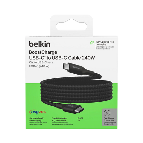 Belkin BoostCharge 240W USB-C Cable 6.6ft (Black) — Being Shipped