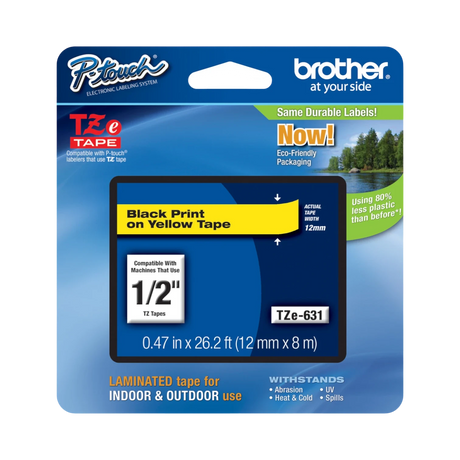 Brother TZ-631 1/2" Black on Yellow Labeling Tape — Being Shipped