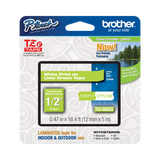 Brother 12mm White on Lime Green Laminated Tape — Being Shipped
