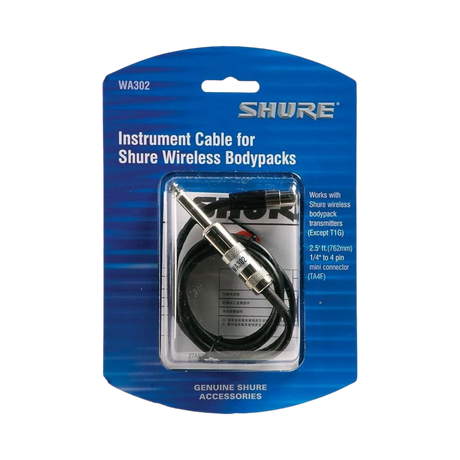 Shure WA302 1/4" Instrument to TA4F 2.5" Cable for Shure Bodypack Transmitters — Being Shipped
