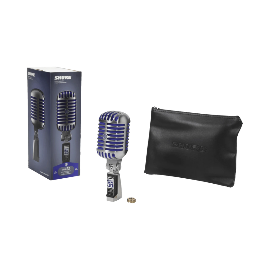 Shure Super 55 Supercardioid Dynamic Microphone (Chrome, Blue Foam) — Being Shipped