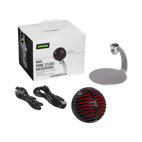 Shure MOTIV MV5 Cardioid USB/Lightning Microphone (Black/Red Foam) — Being Shipped