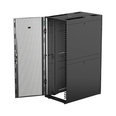 APC NetShelter SX, Networking Rack Enclosure, 42U, Black, 1991H x 750W x 1070D mm with Casters, Feet, Vertical Cable Managers, Side Panels — Being Shipped