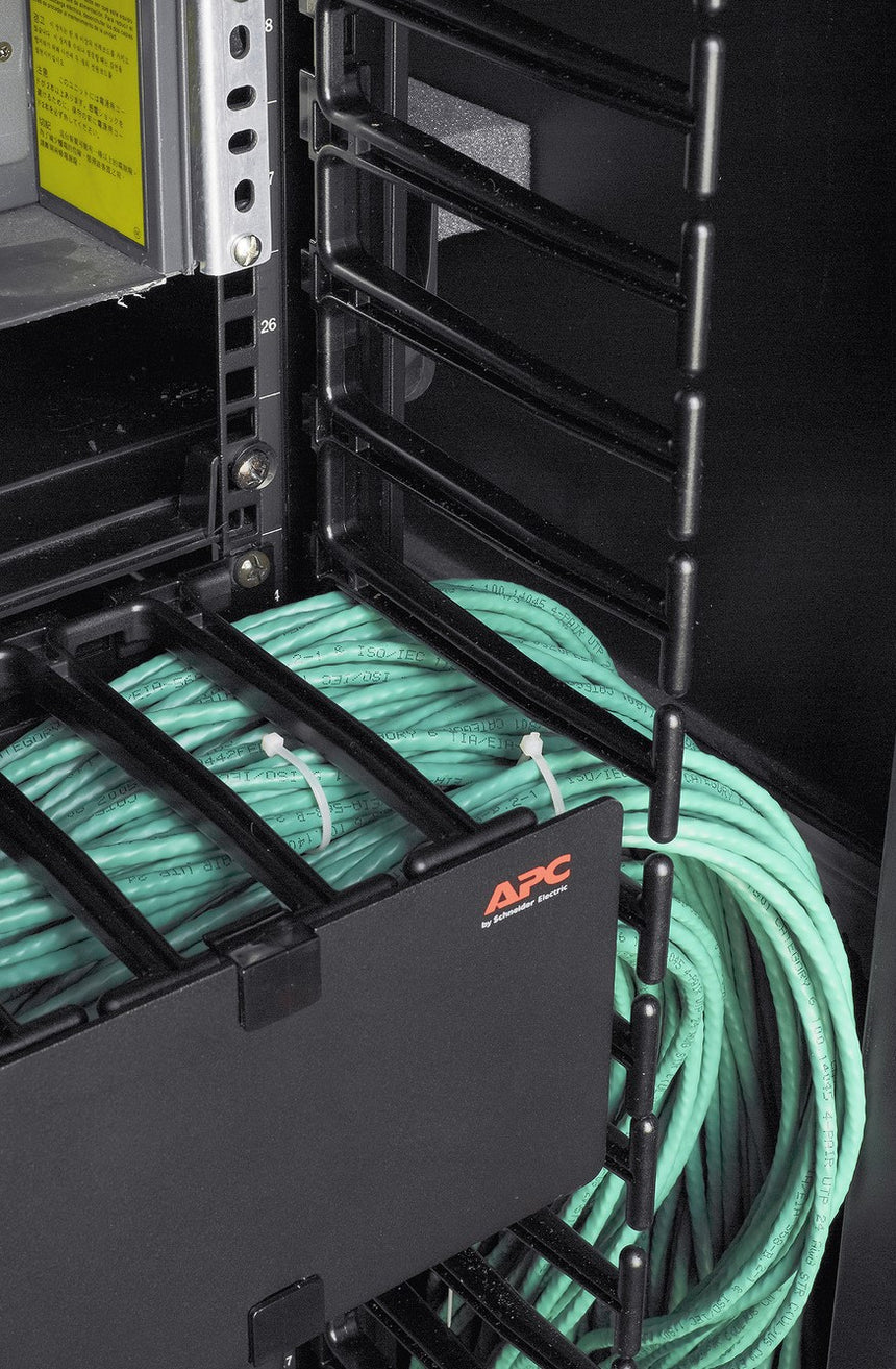 APC NetShelter SX, Networking Rack Enclosure, 42U, Black, 1991H x 750W x 1070D mm with Casters, Feet, Vertical Cable Managers, Side Panels — Being Shipped