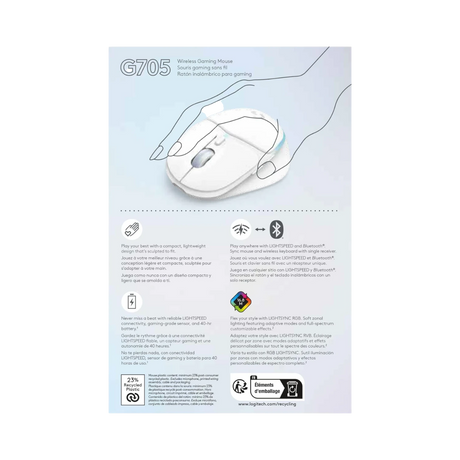 Logitech G G705 LIGHTSPEED Wireless RGB Gaming Mouse (White Mist) — Being Shipped