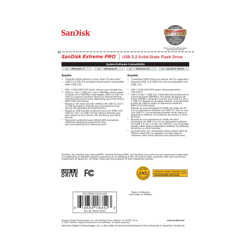 SanDisk Extreme Pro 512GB USB 3.2 Solid State Flash Drive — Being Shipped