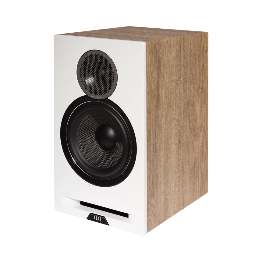ELAC Debut Reference Two-Way Bookshelf Pair Speaker (White Baffle, Oak Cabinet) — Being Shipped