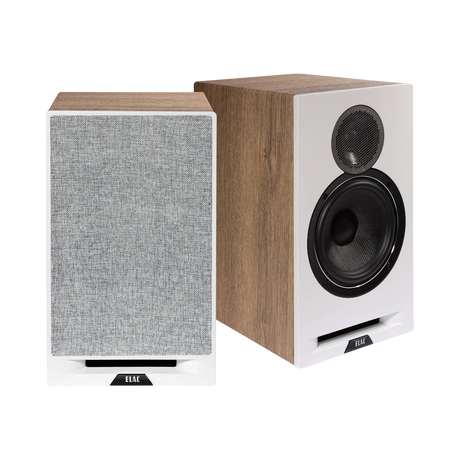 ELAC Debut Reference Two-Way Bookshelf Pair Speaker (White Baffle, Oak Cabinet) — Being Shipped