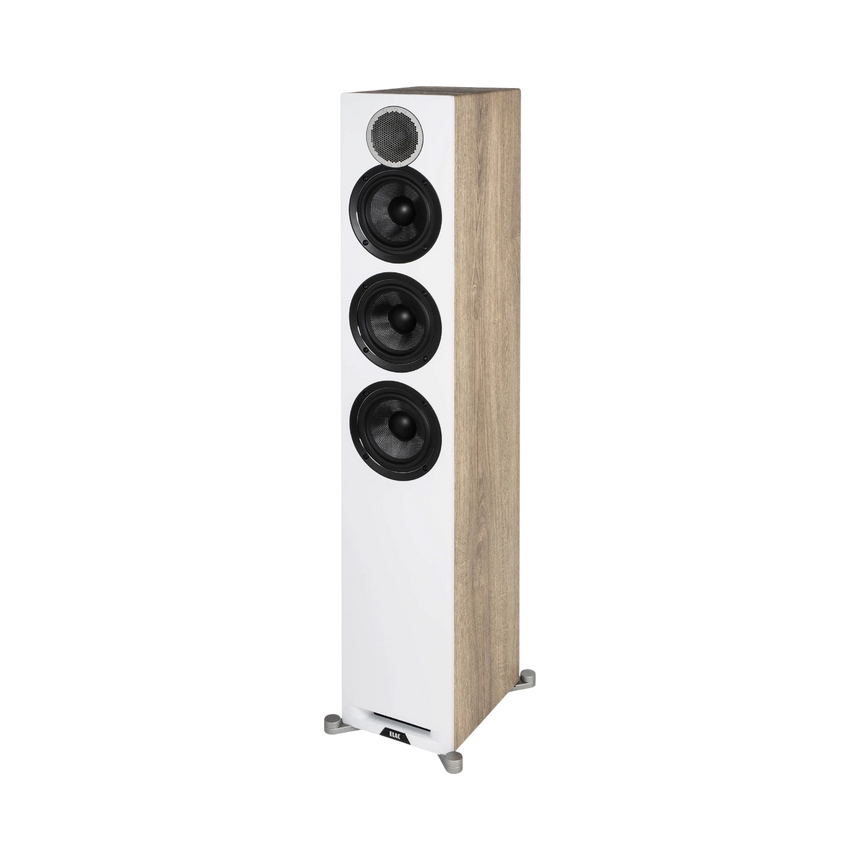 ELAC Debut Reference Three-Way Floorstanding Speaker (White Baffle, Oak Cabinet) — Being Shipped