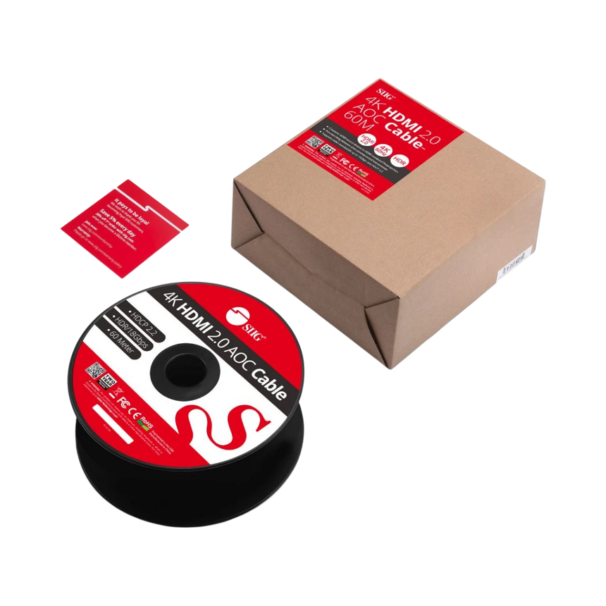 SIIG 4K HDMI AOC Cable, 60m(196ft), 4K@60Hz- 18Gbps, Active Optical Cable — Being Shipped