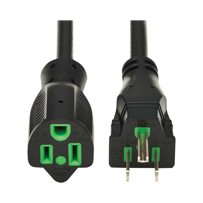 Tripp Lite Safe-IT Antibacterial Hospital-Grade Extension Cord, 5-15P to 5-15R, 13A, 125V, 16 AWG, Black, 6ft — Being Shipped