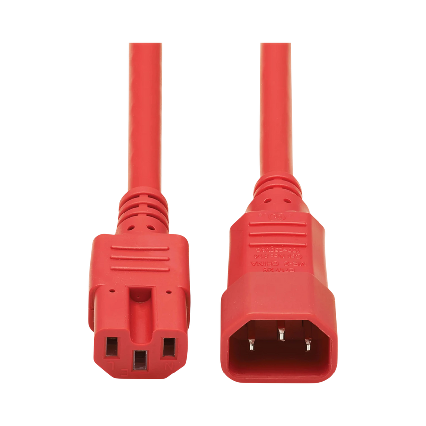 Tripp Lite Power Cord C14 to C15 - Heavy-Duty, 15A, 250V, 14 AWG, 6 ft. (1.83 m), Red — Being Shipped