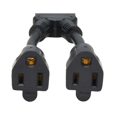 Tripp Lite Extension Cord Y Splitter, NEMA 5-15P to 2x NEMA 5-15R, 13A, 125V, 16 AWG, 1 ft. (0.3 m), Black — Being Shipped