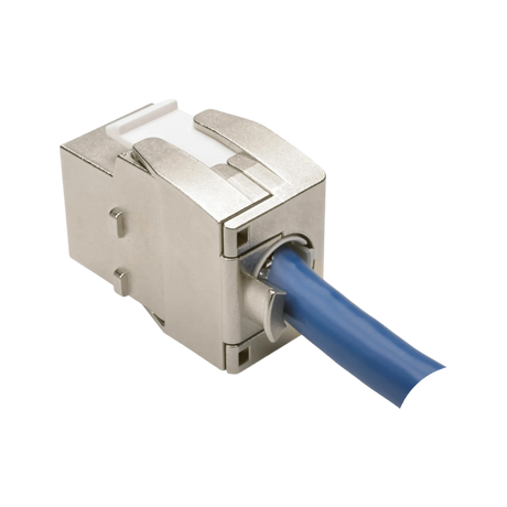 Tripp Lite Toolless Shielded Cat6a Keystone Jack, PoE/PoE+ Compliant, Shuttered, Silver, TAA — Being Shipped