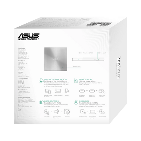 ASUS ZenDrive U9M External DVD Writer (Silver) — Being Shipped