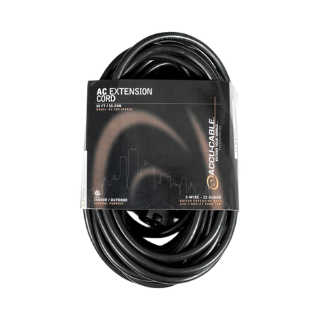 ADJ Accu-Cable 3-Wire Edison AC Extension Cord with Three Plugs (12 AWG, Black, 50') — Being Shipped