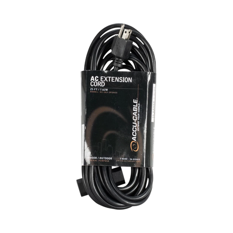 ADJ Accu-Cable 25" AC Extension Cord with Three Outlets (16 AWG, Black) — Being Shipped