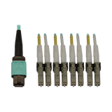 Tripp Lite 40/100/400G Multimode 50/125 OM3 Fiber Optic Cable (12F MTP/MPO-PC to 4x Duplex LC/PC F/M), LSZH, Aqua, 1 m (3.3 ft.) — Being Shipped