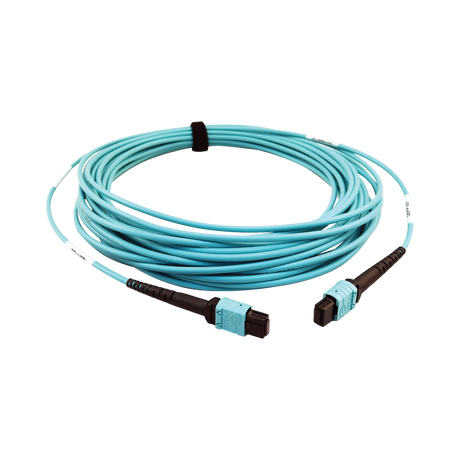 Tripp Lite 400G Multimode 50/125 OM4 Plenum-Rated Fiber Optic Cable, 24F MTP/MPO-PC (F/F), Aqua, 10m — Being Shipped