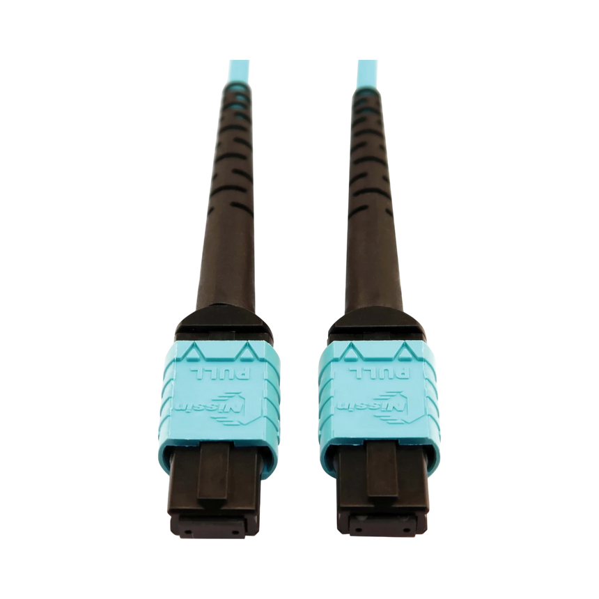 Tripp Lite 400G Multimode 50/125 OM4 Plenum-Rated Fiber Optic Cable, 24F MTP/MPO-PC (F/F), Aqua, 10m — Being Shipped