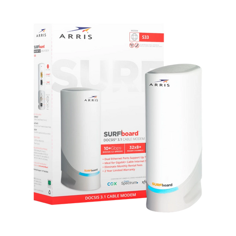 ARRIS SURFboard S33 32 x 8 DOCSIS 3.1 Multi-Gig Cable Modem with 2.5 Gbps Ethernet Port (White) — Being Shipped
