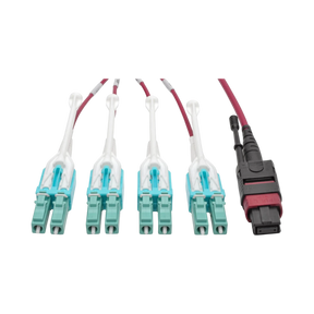 Tripp Lite 40G MTP/MPO to 4xLC Fan-Out OM4 Plenum-Rated Fiber Optic Cable, 40GBASE-SR4, Push/Pull Tabs, Magenta, 5m — Being Shipped