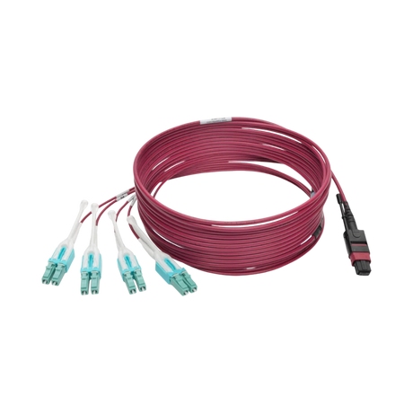 Tripp Lite 40G MTP/MPO to 4xLC Fan-Out OM4 Plenum-Rated Fiber Optic Cable, 40GBASE-SR4, Push/Pull Tabs, Magenta, 5m — Being Shipped