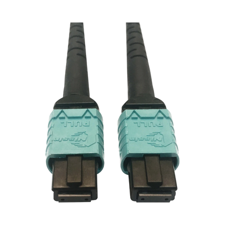 Tripp Lite 400G Multimode 50/125 OM4 Plenum-Rated Fiber Optic Cable, 24F MTP/MPO-PC (F/F), Aqua, 3 m — Being Shipped