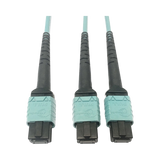 Tripp Lite 400G Multimode 50/125 OM4 Plenum Fiber Optic Cable, 24F MTP/MPO-PC to (x2) 12F MTP/MPO-PC (F/F), Aqua, 1 m — Being Shipped